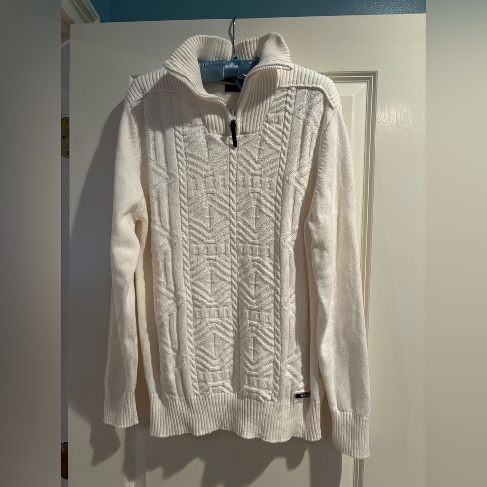 PROJEK Raw Men’s White Half-Zip Sweater L Textured Knit Cable Pulliver